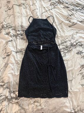 Lucy in the Sky Black Lace Mini Dress with Tie Detail